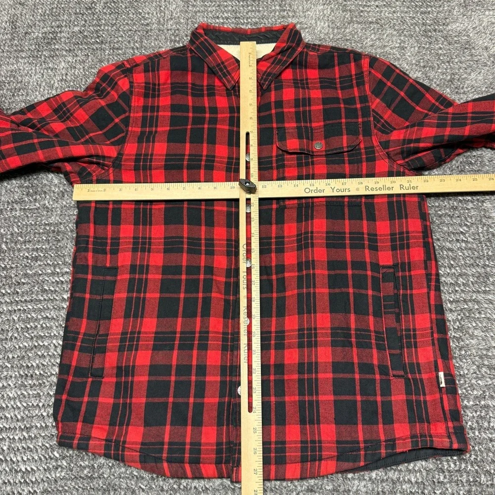 The North‎ Face Mens M Red Black Plaid Flannel Shirt Jacket Sherpa Lined Snap